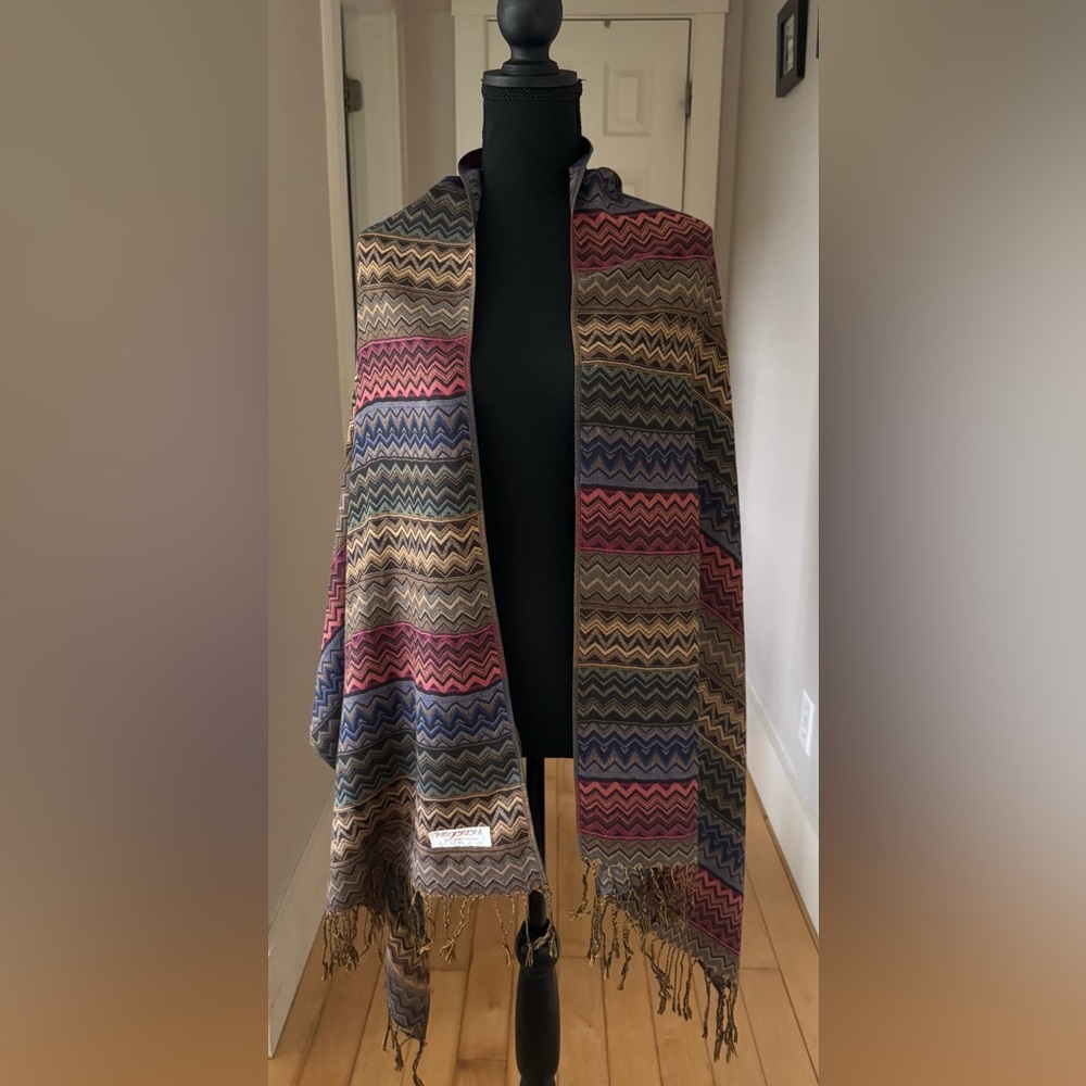 Pashmina shawl wrap scarf boho vibrant chevron pattern multicolor women OS‎